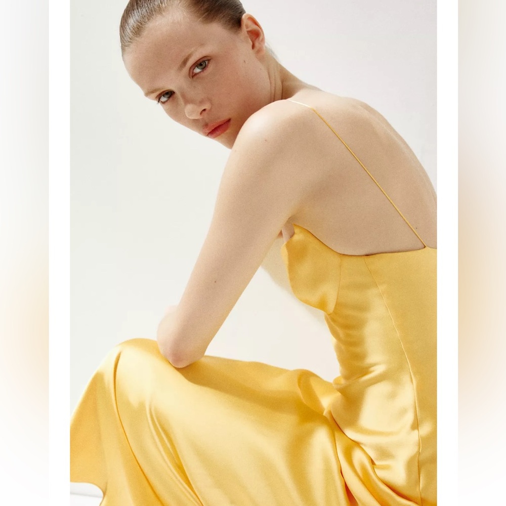 Zara Yellow Satin Slip Maxi Dress - Picture 8 of 10